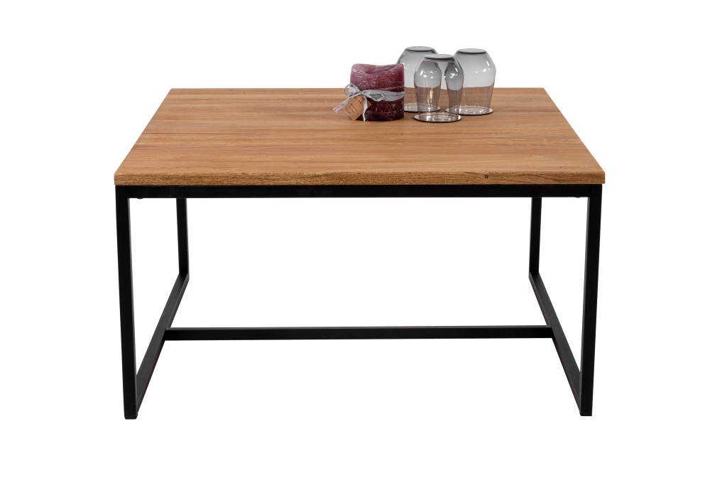 Couchtisch Industrial-Design Wildeiche massiv 75x75 cm schwarz DIMA