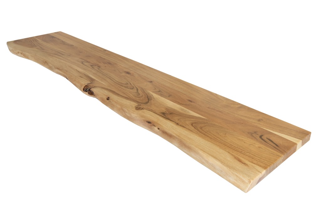 Holzplatte Arya mit echter Baumkante (einseitig), 110 x 30 cm, Akazienholz naturfarben, massiv & lackiert